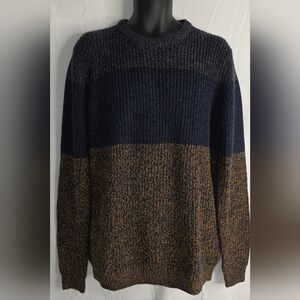 Pull & Bear Men's Two-Tone Warm Crewneck Sweater Navy and Brown Size XL CJ-3217